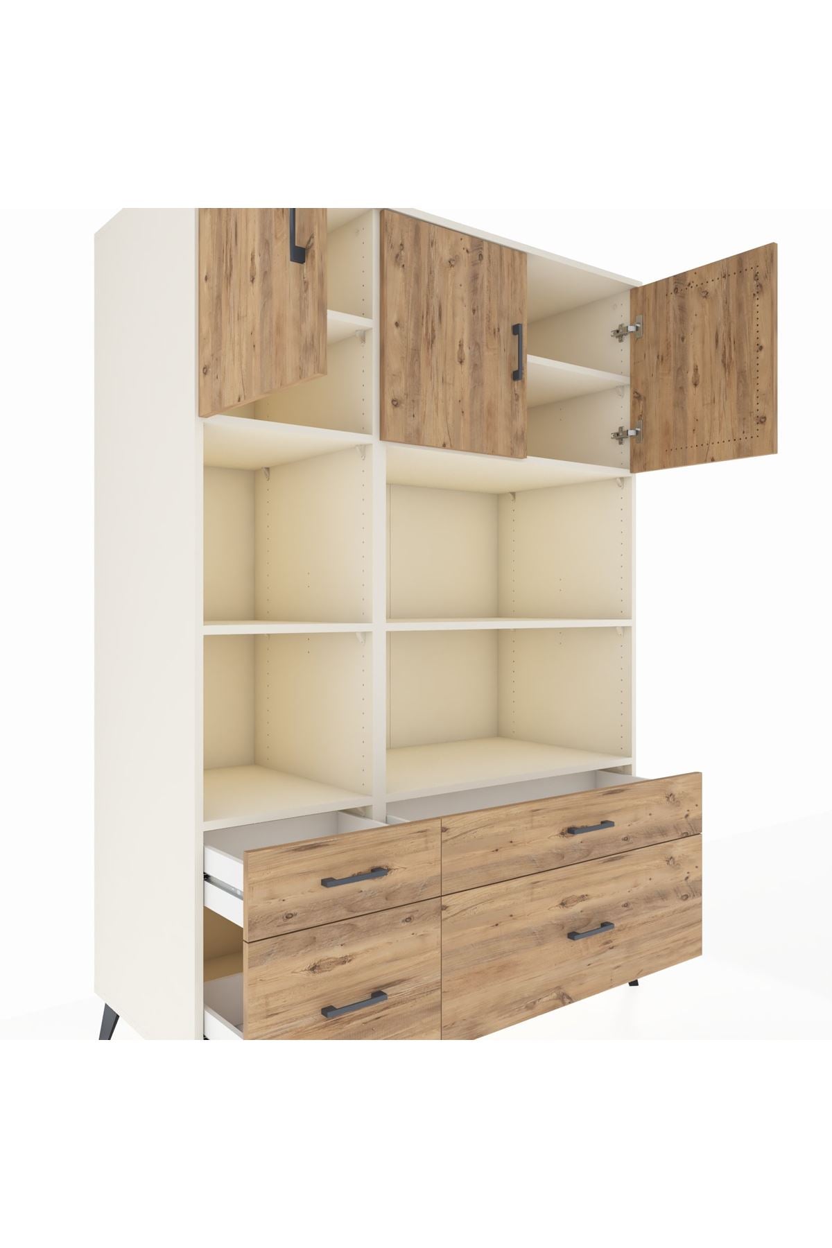 Kronos Dolap 8 Raflı 4 Çekmeceli 3 Kapaklı 132x59x195 Aytaşı-Çam/Çam