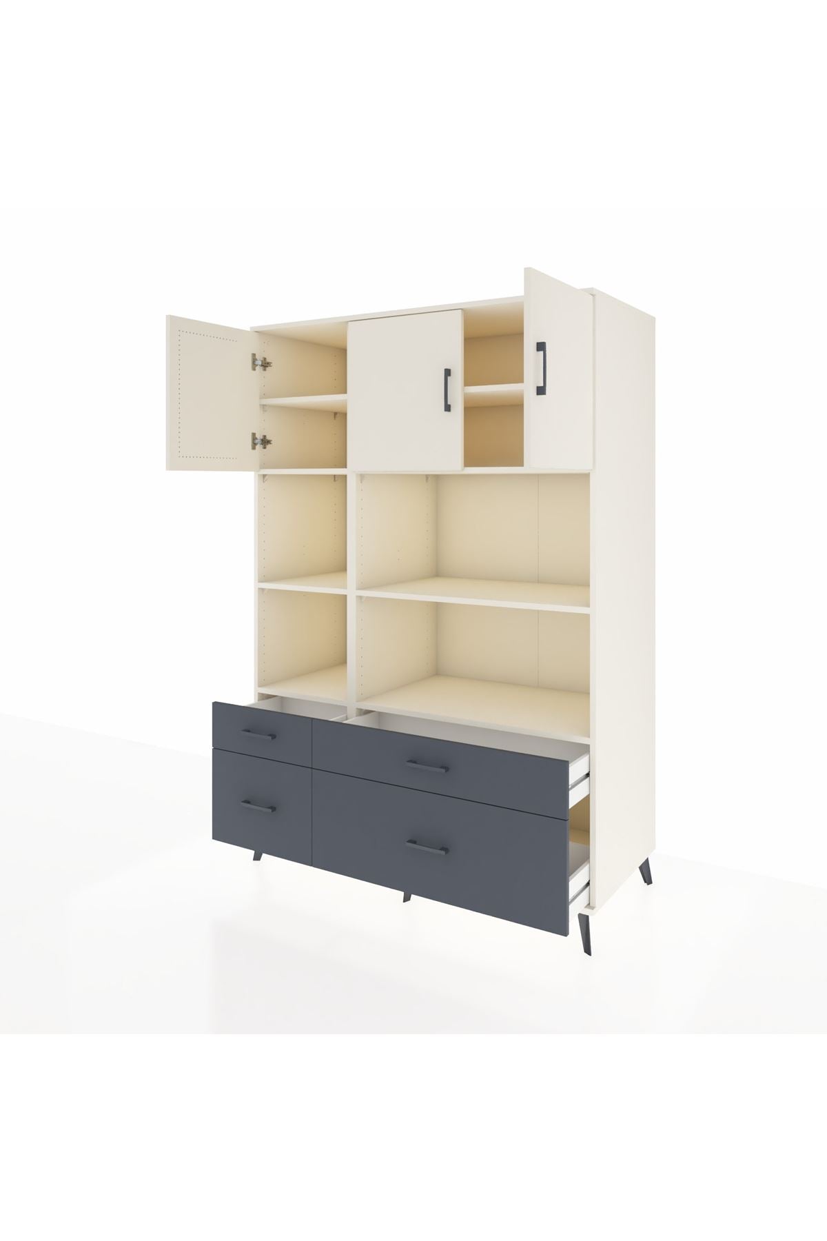 Kronos Dolap 8 Raflı 4 Çekmeceli 3 Kapaklı 132x59x195 Aytaşı-Aytaşı/Antrasit