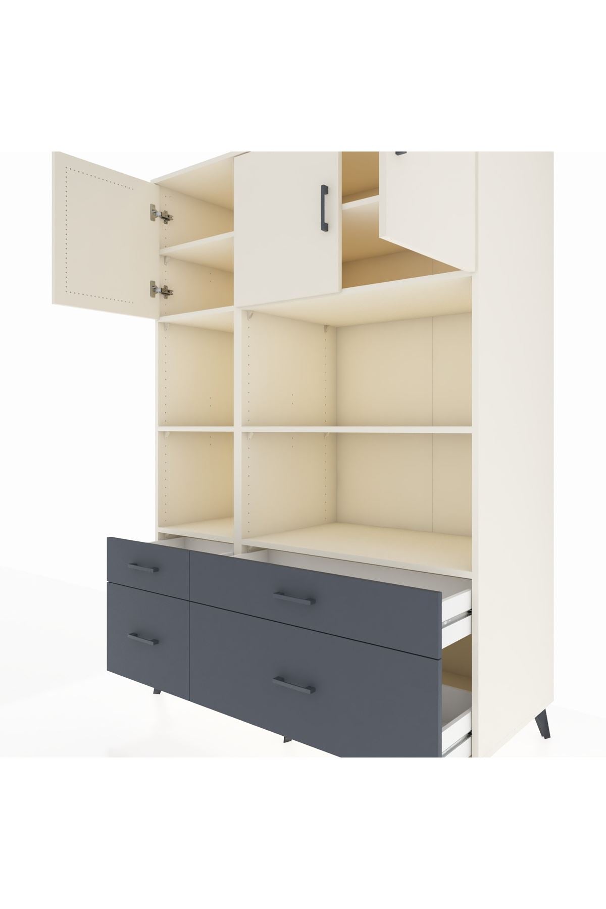 Kronos Dolap 8 Raflı 4 Çekmeceli 3 Kapaklı 132x59x195 Aytaşı-Aytaşı/Antrasit