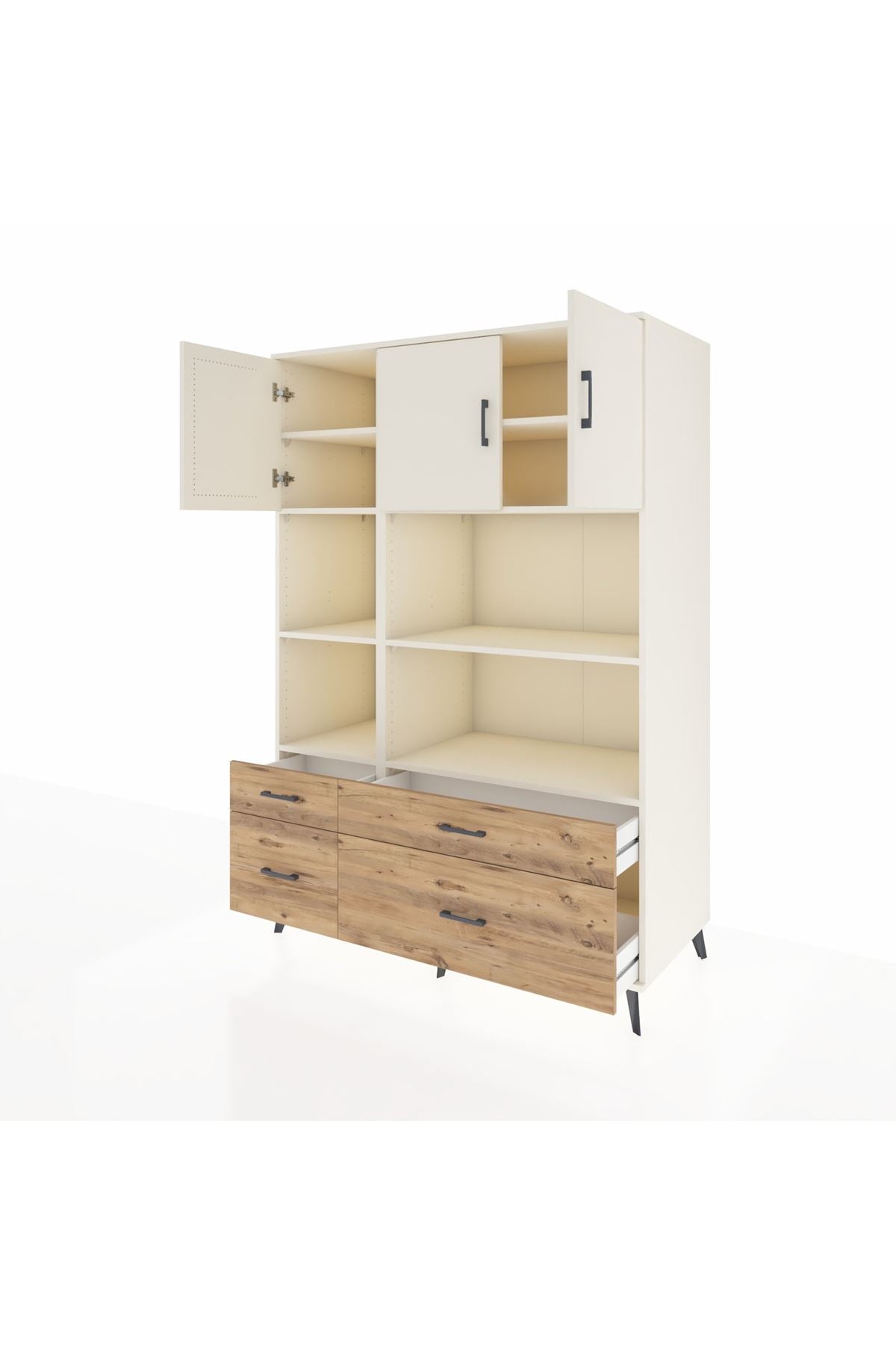 Kronos Dolap 8 Raflı 4 Çekmeceli 3 Kapaklı 132x59x195 Aytaşı-Aytaşı/Çam