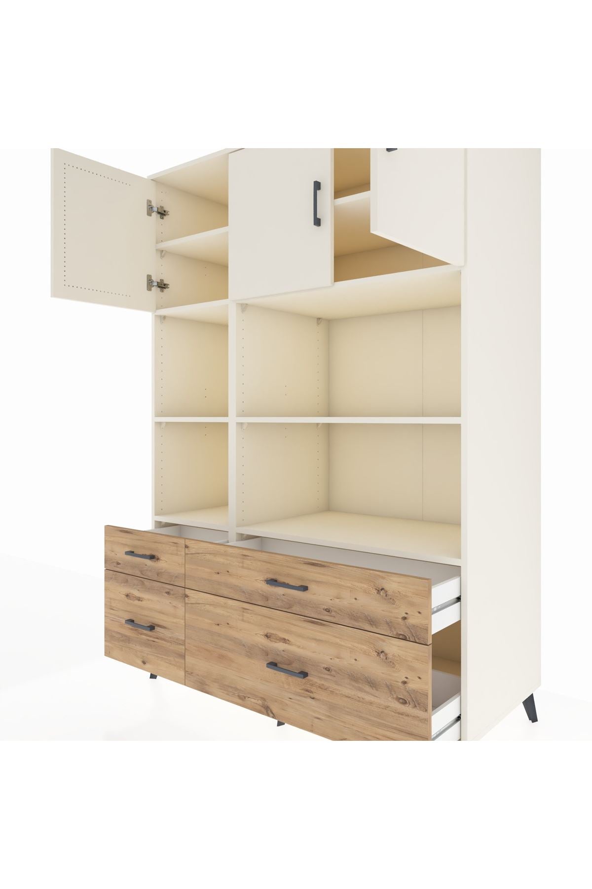 Kronos Dolap 8 Raflı 4 Çekmeceli 3 Kapaklı 132x59x195 Aytaşı-Aytaşı/Çam