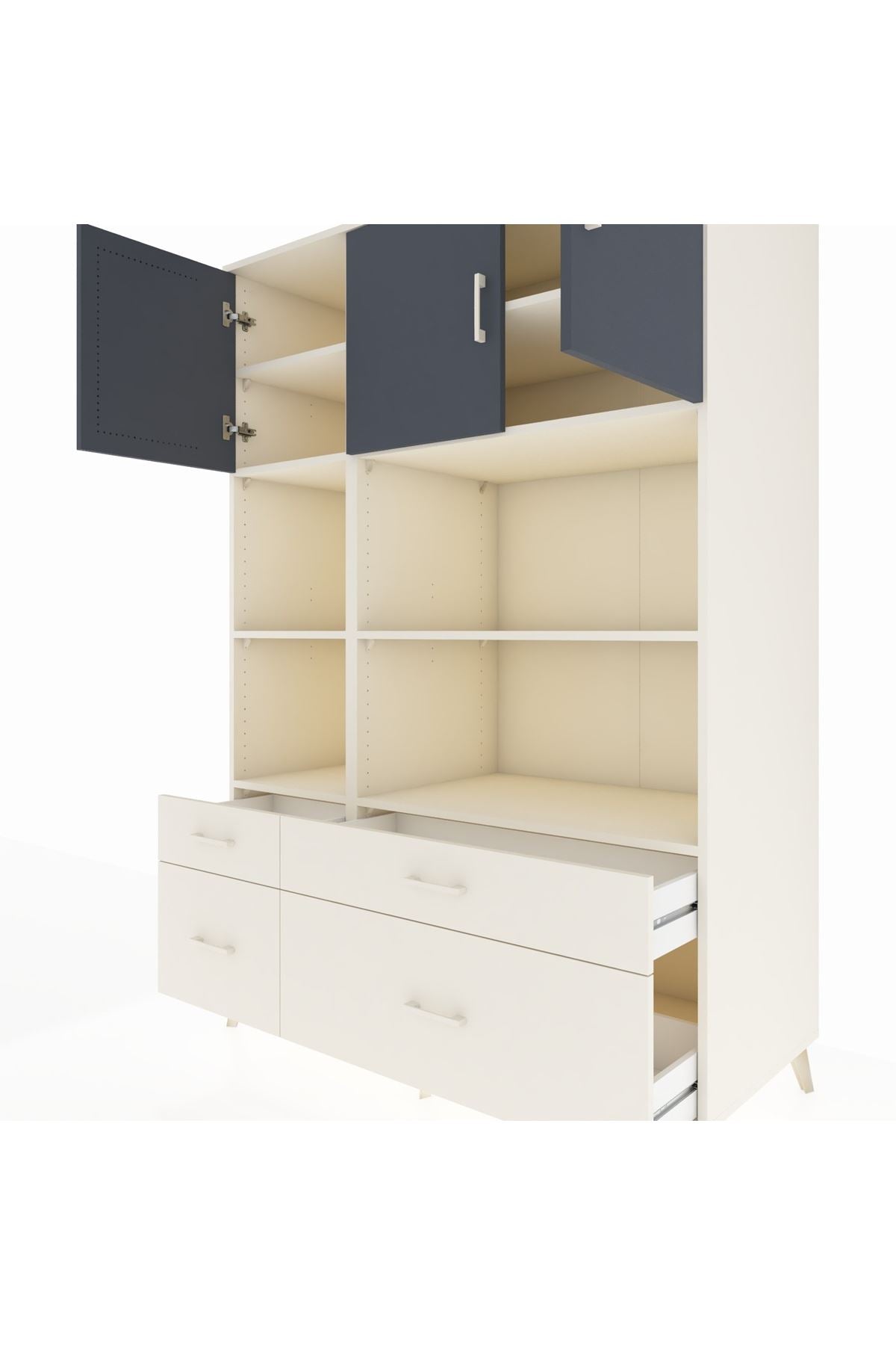 Kronos Dolap 8 Raflı 4 Çekmeceli 3 Kapaklı 132x59x195 Aytaşı-Antrasit/Aytaşı