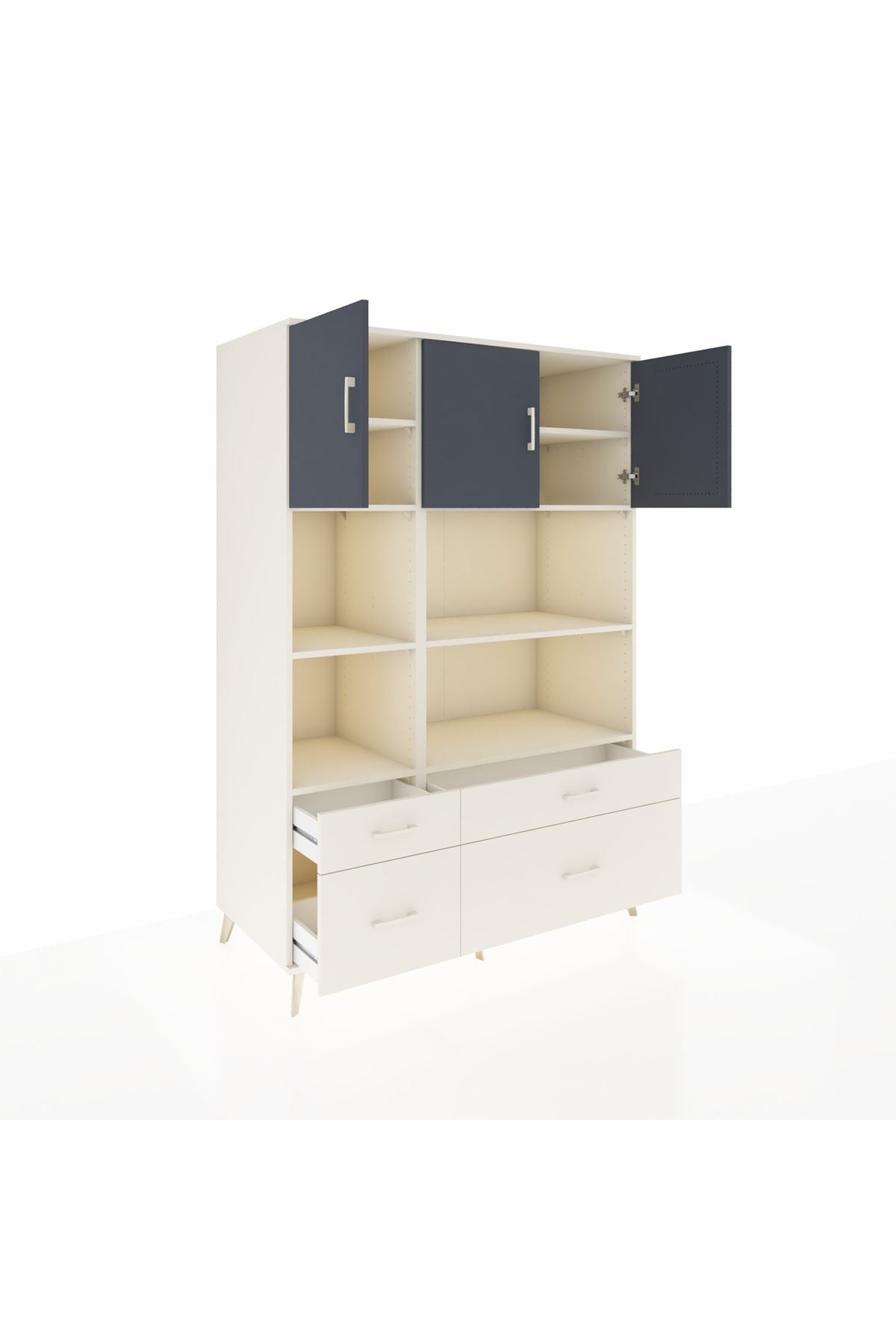 Kronos Dolap 8 Raflı 4 Çekmeceli 3 Kapaklı 132x59x195 Aytaşı-Antrasit/Aytaşı