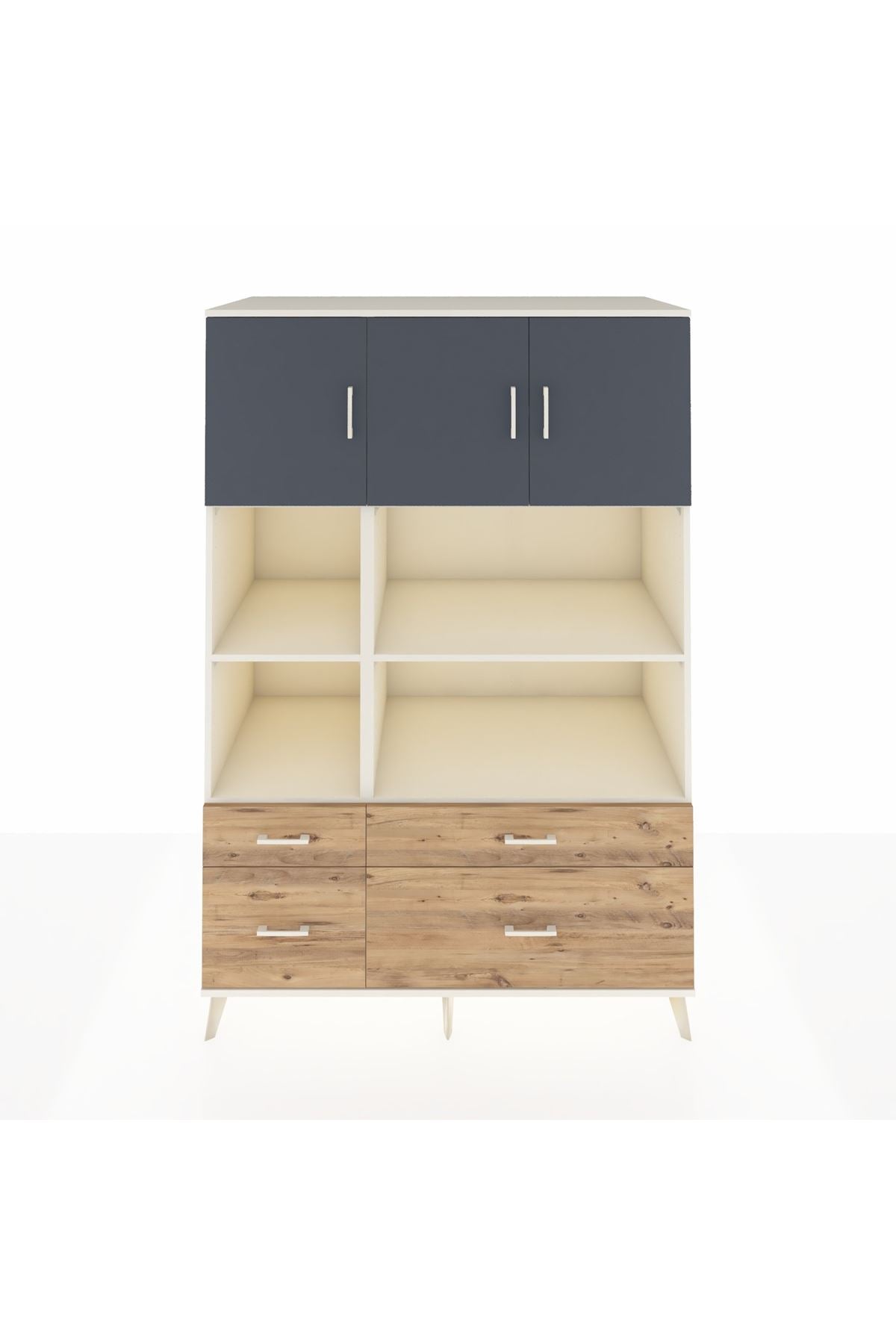 Kronos Dolap 8 Raflı 4 Çekmeceli 3 Kapaklı 132x59x195 Aytaşı-Antrasit/Çam