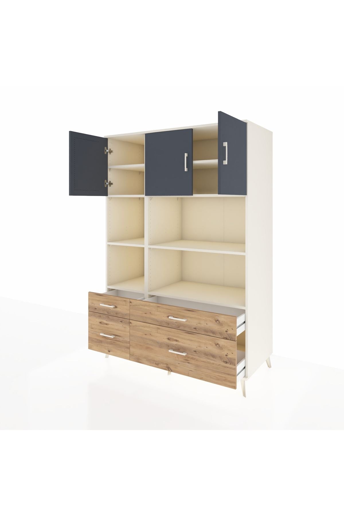 Kronos Dolap 8 Raflı 4 Çekmeceli 3 Kapaklı 132x59x195 Aytaşı-Antrasit/Çam