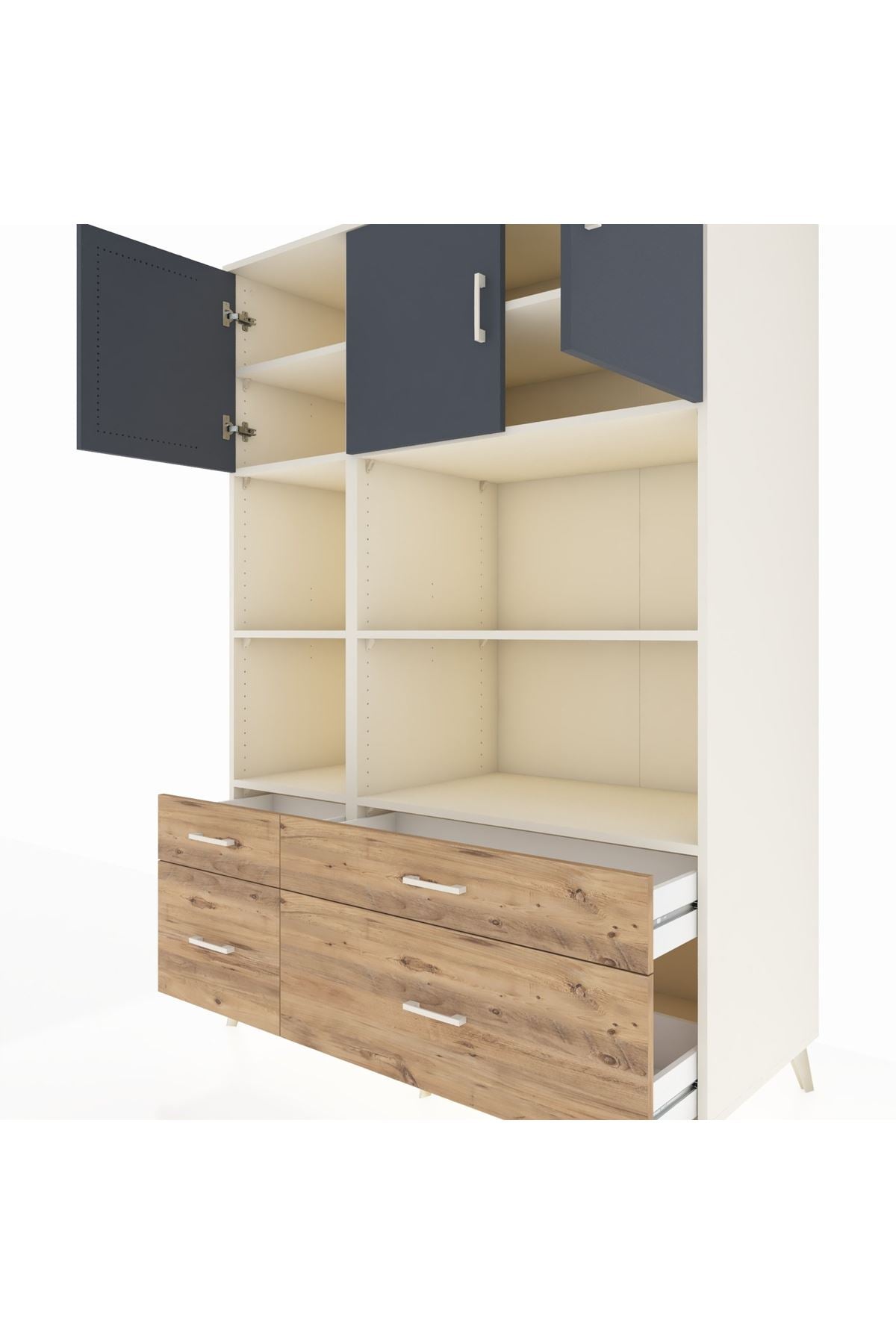 Kronos Dolap 8 Raflı 4 Çekmeceli 3 Kapaklı 132x59x195 Aytaşı-Antrasit/Çam