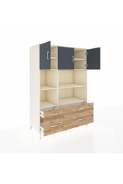 Kronos Dolap 8 Raflı 4 Çekmeceli 3 Kapaklı 132x59x195 Aytaşı-Antrasit/Çam