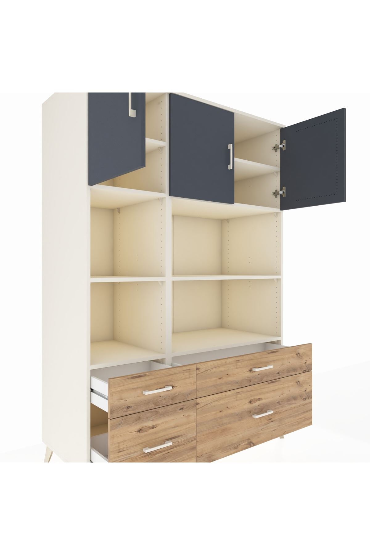 Kronos Dolap 8 Raflı 4 Çekmeceli 3 Kapaklı 132x59x195 Aytaşı-Antrasit/Çam