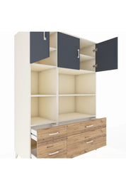 Kronos Dolap 8 Raflı 4 Çekmeceli 3 Kapaklı 132x59x195 Aytaşı-Antrasit/Çam