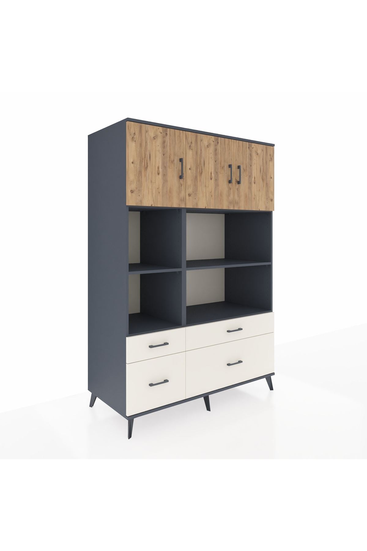 Kronos Dolap 8 Raflı 4 Çekmeceli 3 Kapaklı 132x59x195 Antrasit-Çam/Aytaşı