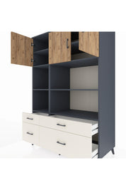 Kronos Dolap 8 Raflı 4 Çekmeceli 3 Kapaklı 132x59x195 Antrasit-Çam/Aytaşı