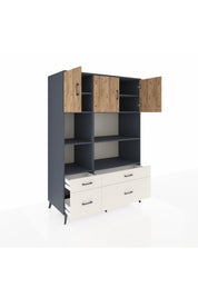 Kronos Dolap 8 Raflı 4 Çekmeceli 3 Kapaklı 132x59x195 Antrasit-Çam/Aytaşı