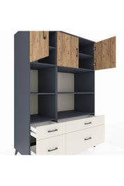 Kronos Dolap 8 Raflı 4 Çekmeceli 3 Kapaklı 132x59x195 Antrasit-Çam/Aytaşı