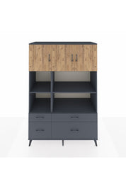 Kronos Dolap 8 Raflı 4 Çekmeceli 3 Kapaklı 132x59x195 Antrasit-Çam/Antrasit