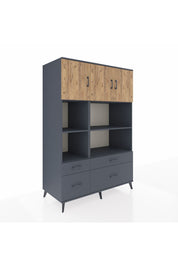 Kronos Dolap 8 Raflı 4 Çekmeceli 3 Kapaklı 132x59x195 Antrasit-Çam/Antrasit