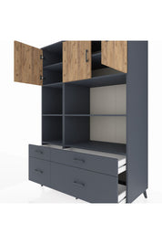 Kronos Dolap 8 Raflı 4 Çekmeceli 3 Kapaklı 132x59x195 Antrasit-Çam/Antrasit