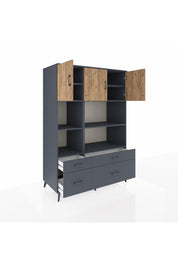 Kronos Dolap 8 Raflı 4 Çekmeceli 3 Kapaklı 132x59x195 Antrasit-Çam/Antrasit