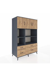 Kronos Dolap 8 Raflı 4 Çekmeceli 3 Kapaklı 132x59x195 Antrasit-Çam/Çam