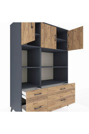 Kronos Dolap 8 Raflı 4 Çekmeceli 3 Kapaklı 132x59x195 Antrasit-Çam/Çam