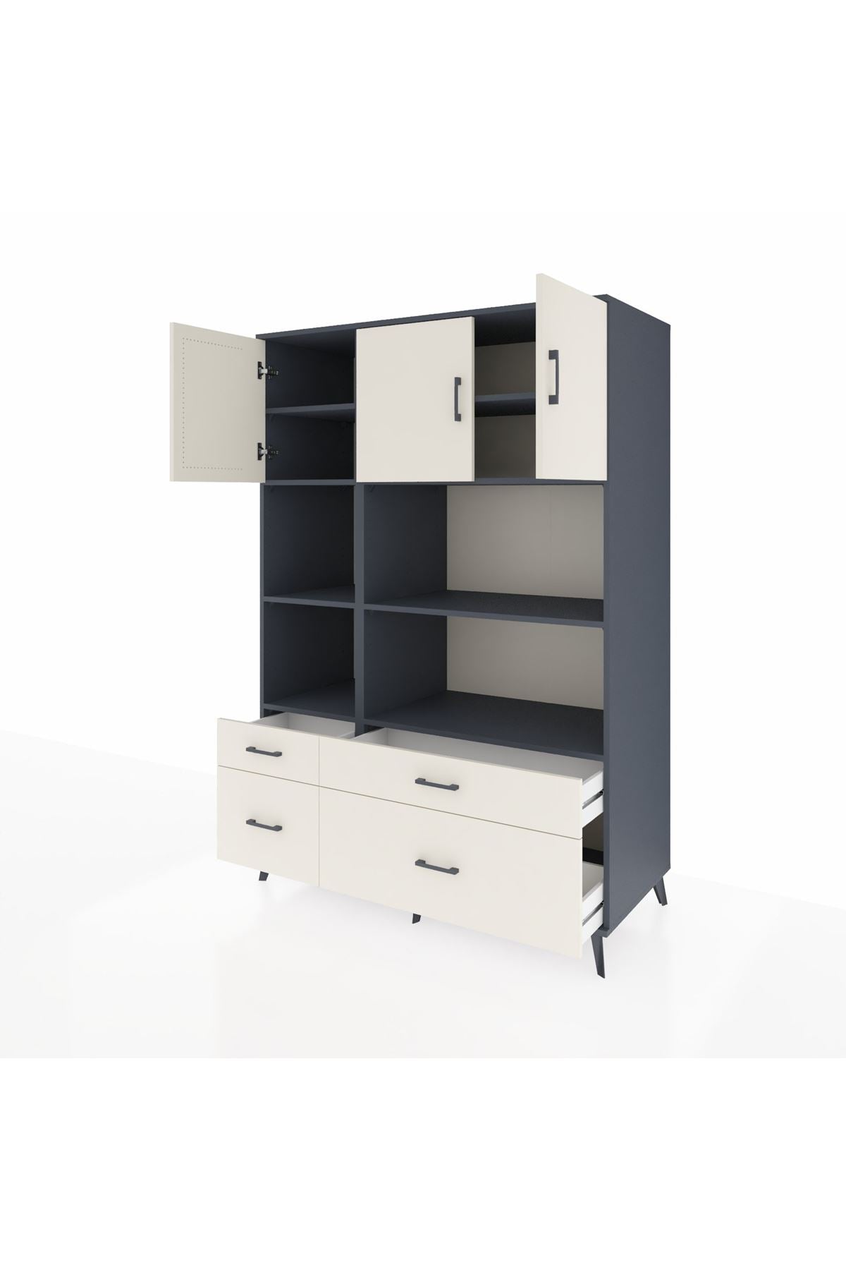Kronos Dolap 8 Raflı 4 Çekmeceli 3 Kapaklı 132x59x195 Antrasit-Aytaşı/Aytaşı