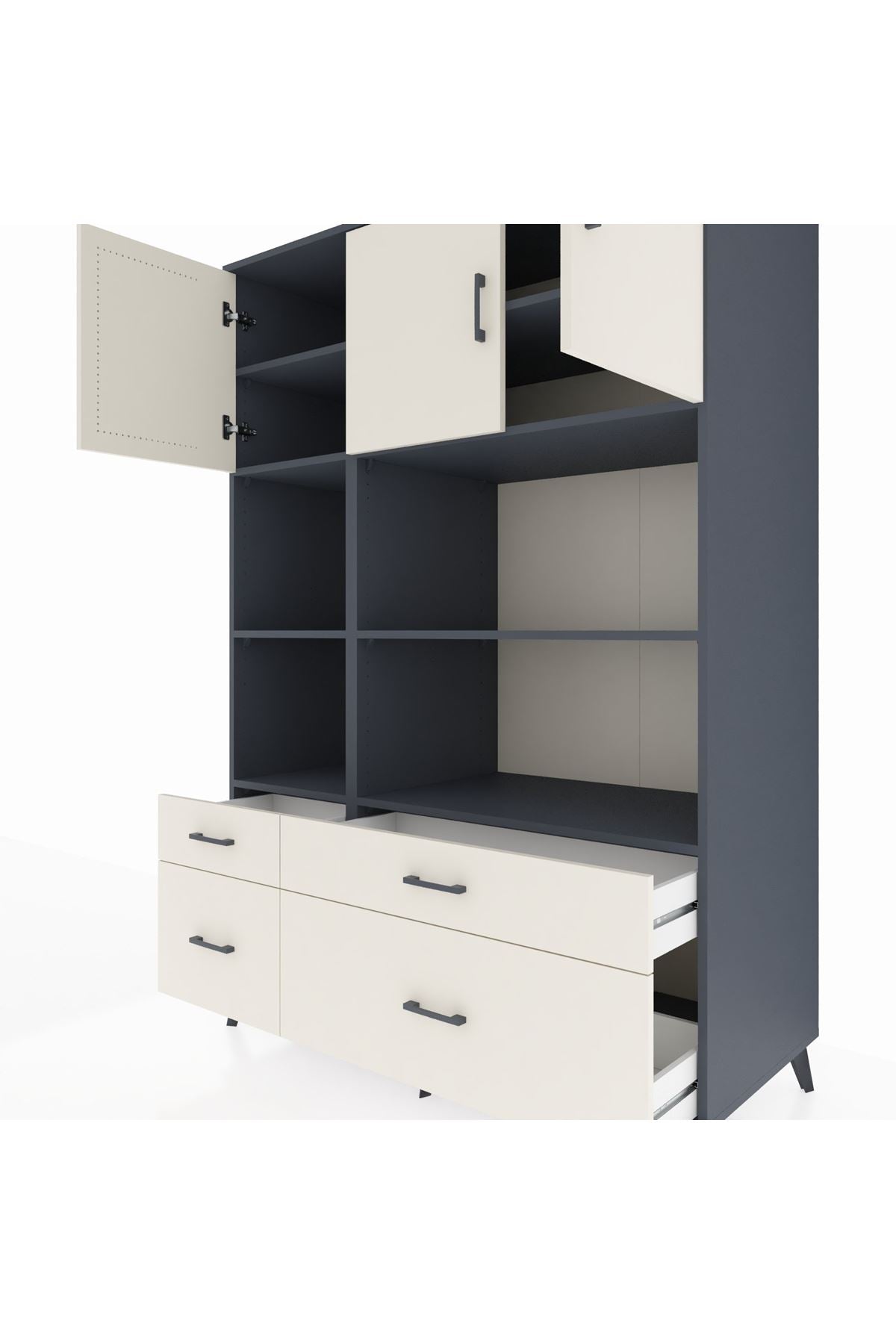 Kronos Dolap 8 Raflı 4 Çekmeceli 3 Kapaklı 132x59x195 Antrasit-Aytaşı/Aytaşı