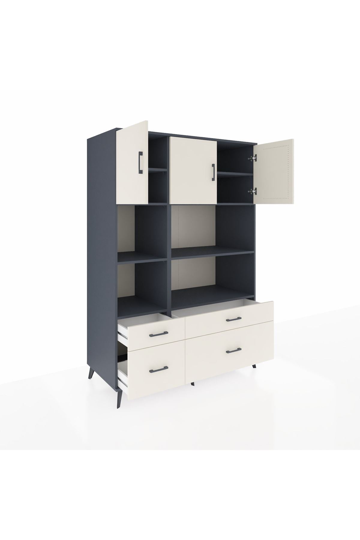 Kronos Dolap 8 Raflı 4 Çekmeceli 3 Kapaklı 132x59x195 Antrasit-Aytaşı/Aytaşı