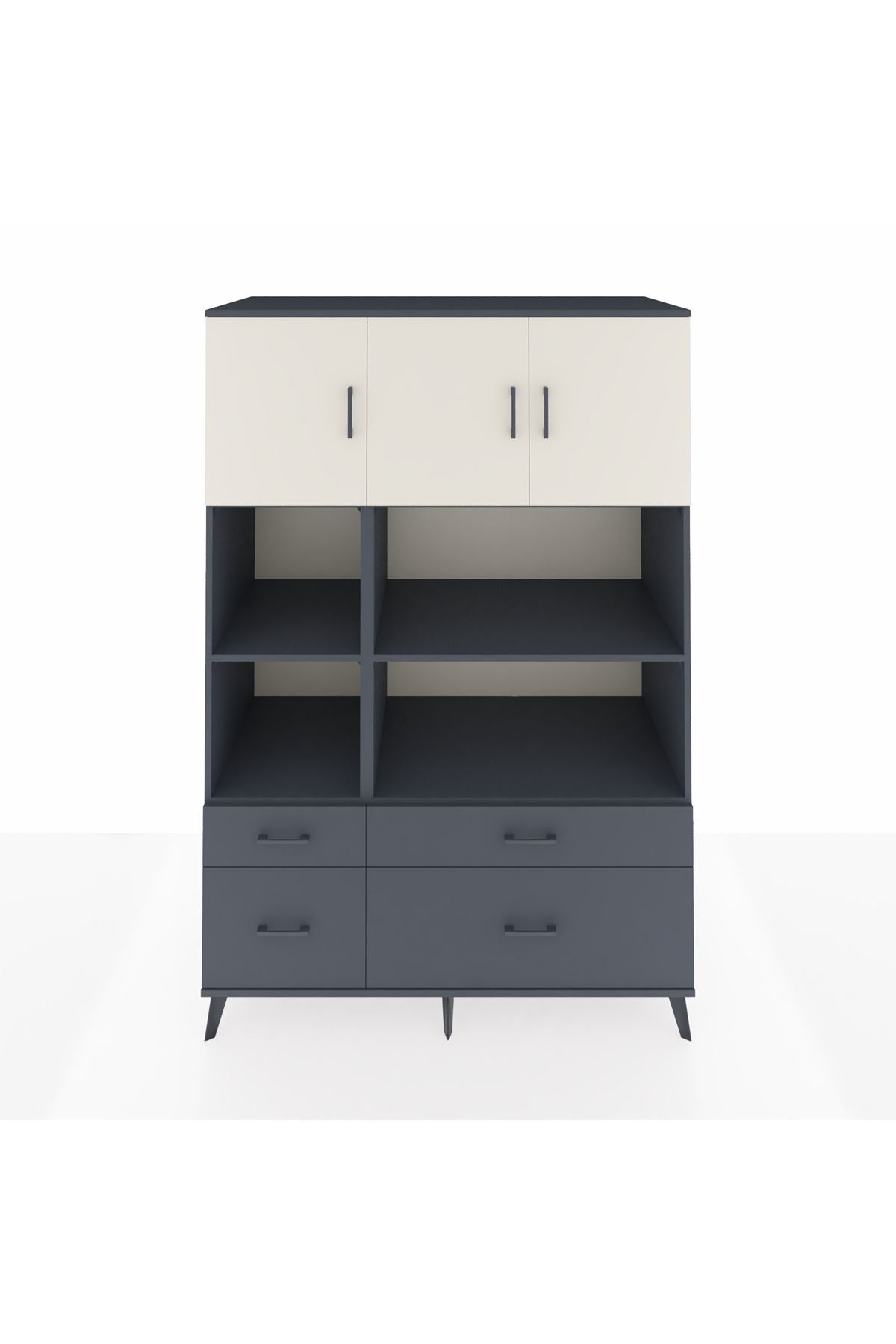 Kronos Dolap 8 Raflı 4 Çekmeceli 3 Kapaklı 132x59x195 Antrasit-Aytaşı/Antrasit