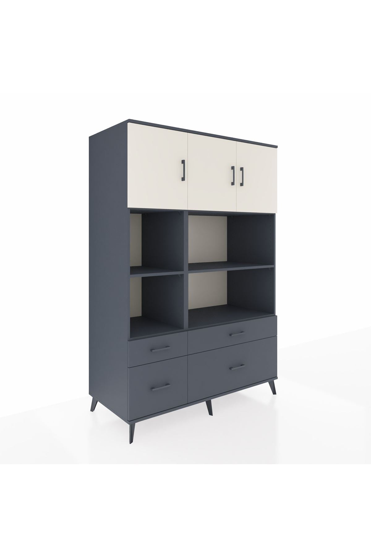 Kronos Dolap 8 Raflı 4 Çekmeceli 3 Kapaklı 132x59x195 Antrasit-Aytaşı/Antrasit