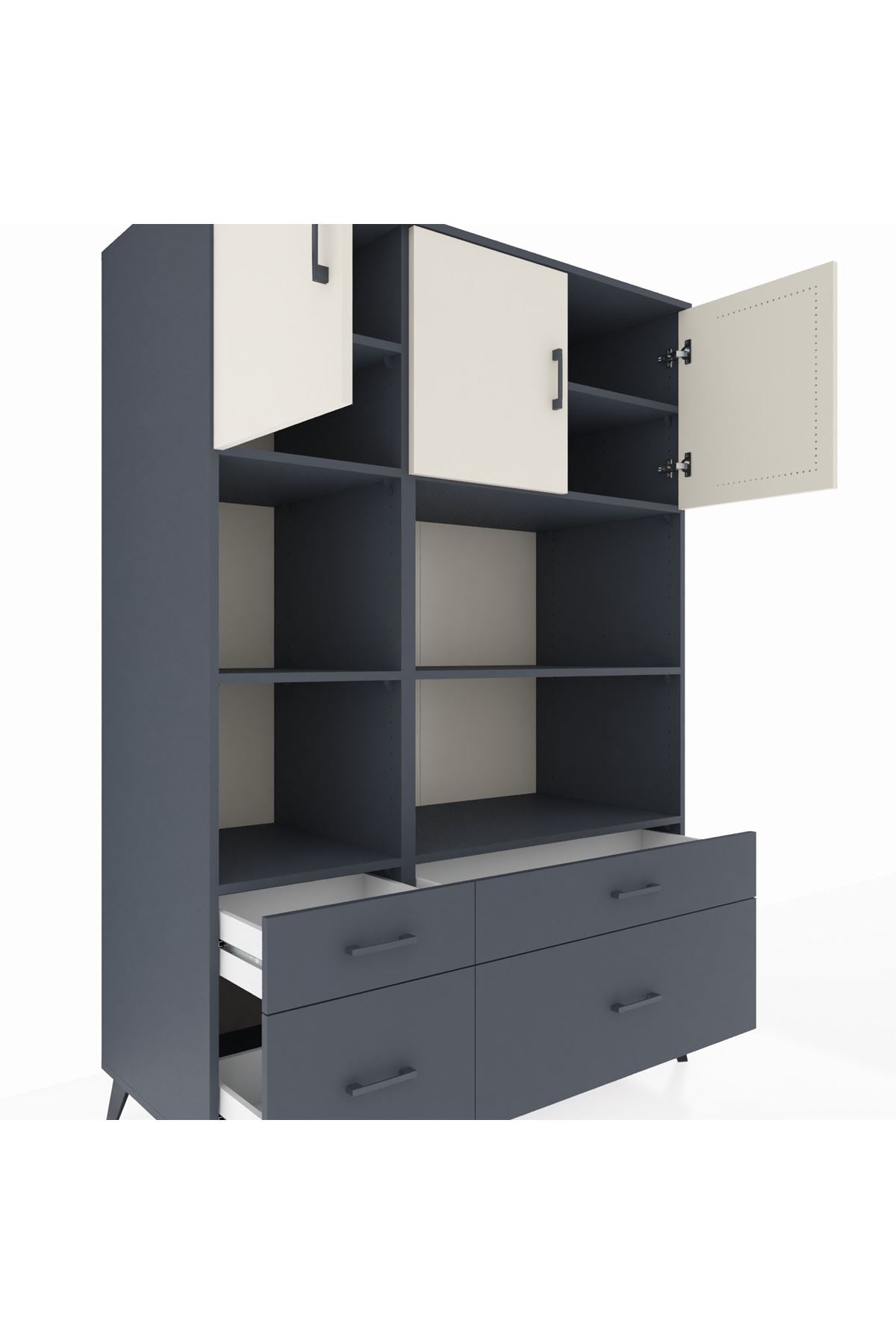 Kronos Dolap 8 Raflı 4 Çekmeceli 3 Kapaklı 132x59x195 Antrasit-Aytaşı/Antrasit