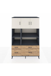 Kronos Dolap 8 Raflı 4 Çekmeceli 3 Kapaklı 132x59x195 Antrasit-Aytaşı/Çam