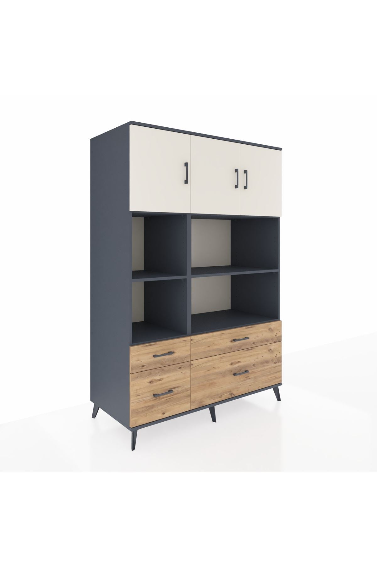 Kronos Dolap 8 Raflı 4 Çekmeceli 3 Kapaklı 132x59x195 Antrasit-Aytaşı/Çam