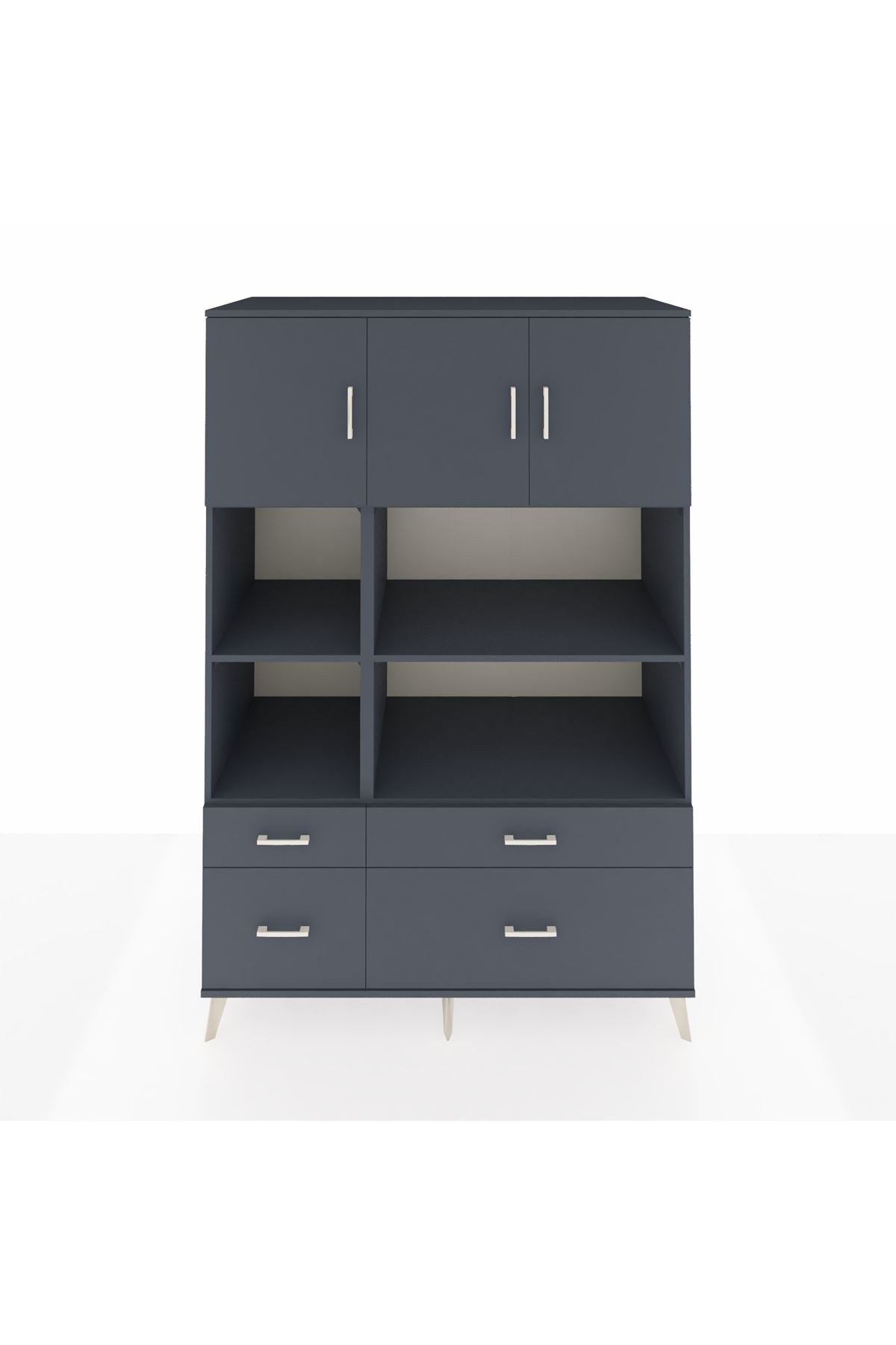 Kronos Dolap 8 Raflı 4 Çekmeceli 3 Kapaklı 132x59x195 Antrasit-Antrasit/Antrasit