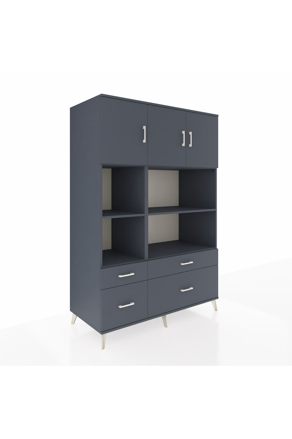 Kronos Dolap 8 Raflı 4 Çekmeceli 3 Kapaklı 132x59x195 Antrasit-Antrasit/Antrasit