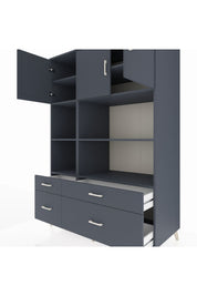 Kronos Dolap 8 Raflı 4 Çekmeceli 3 Kapaklı 132x59x195 Antrasit-Antrasit/Antrasit