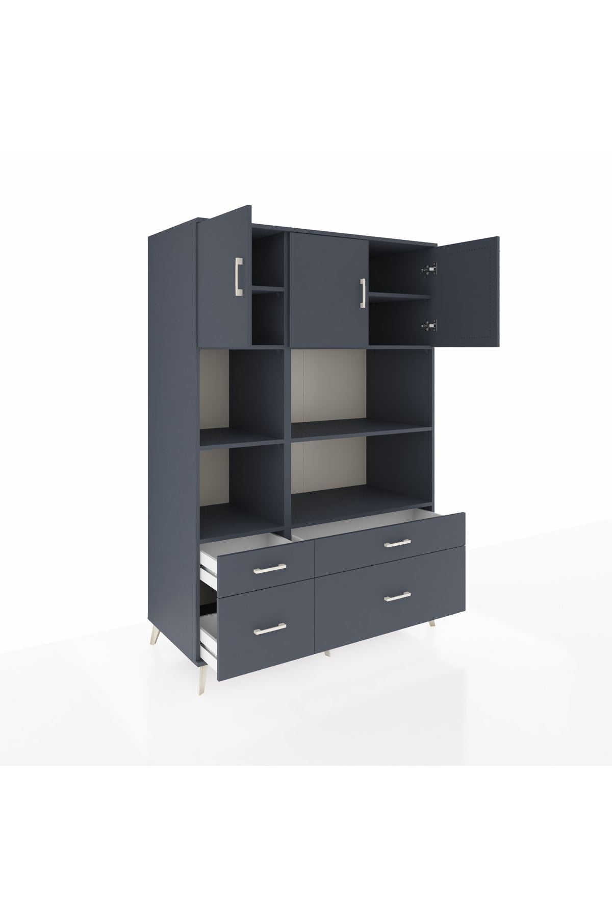 Kronos Dolap 8 Raflı 4 Çekmeceli 3 Kapaklı 132x59x195 Antrasit-Antrasit/Antrasit