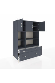Kronos Dolap 8 Raflı 4 Çekmeceli 3 Kapaklı 132x59x195 Antrasit-Antrasit/Antrasit