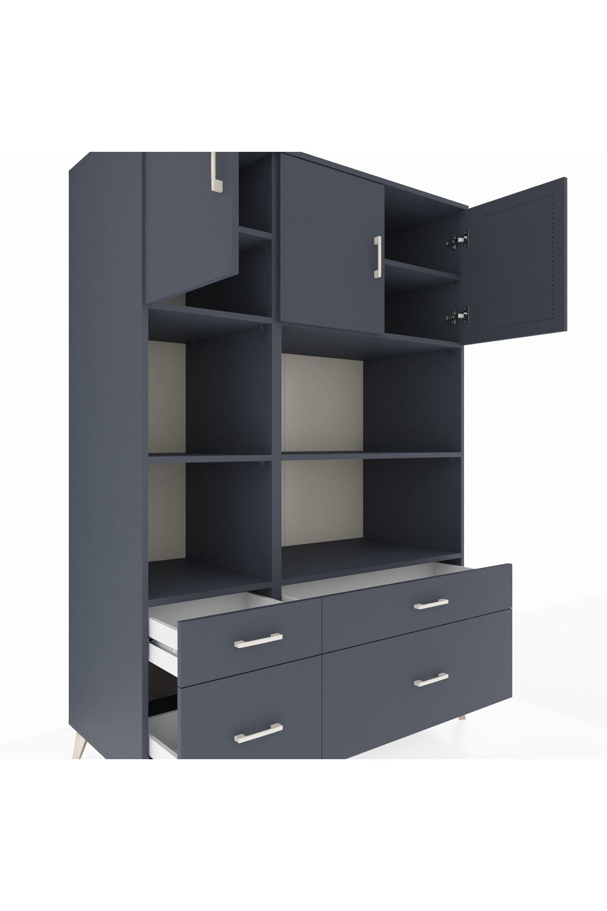 Kronos Dolap 8 Raflı 4 Çekmeceli 3 Kapaklı 132x59x195 Antrasit-Antrasit/Antrasit