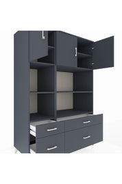 Kronos Dolap 8 Raflı 4 Çekmeceli 3 Kapaklı 132x59x195 Antrasit-Antrasit/Antrasit