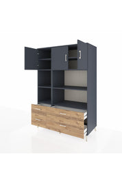 Kronos Dolap 8 Raflı 4 Çekmeceli 3 Kapaklı 132x59x195 Antrasit-Antrasit/Çam