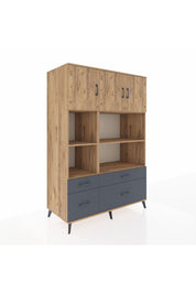 Kronos Dolap 8 Raflı 4 Çekmeceli 3 Kapaklı 132x59x195 Çam-Çam/Antrasit