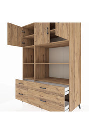 Kronos Dolap 8 Raflı 4 Çekmeceli 3 Kapaklı 132x59x195 Çam-Çam/Çam