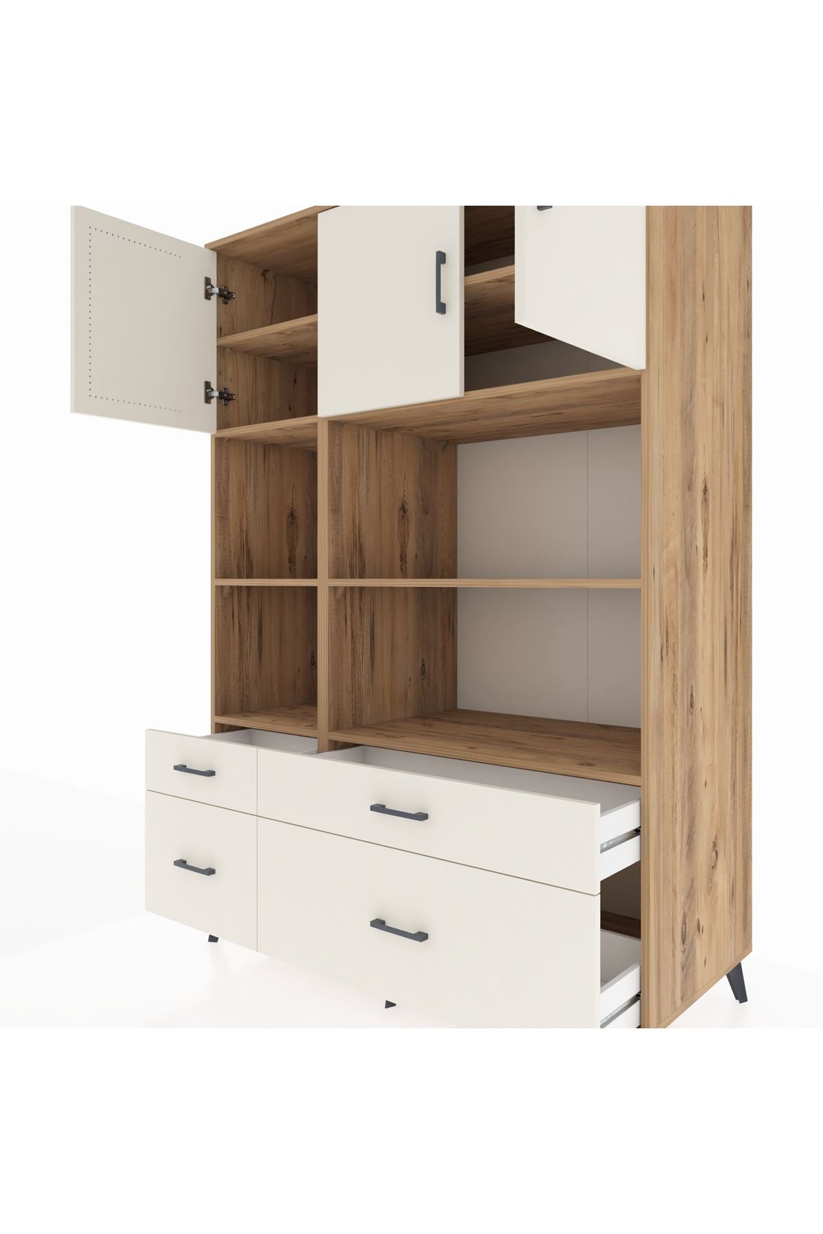 Kronos Dolap 8 Raflı 4 Çekmeceli 3 Kapaklı 132x59x195 Çam-Aytaşı/Aytaşı