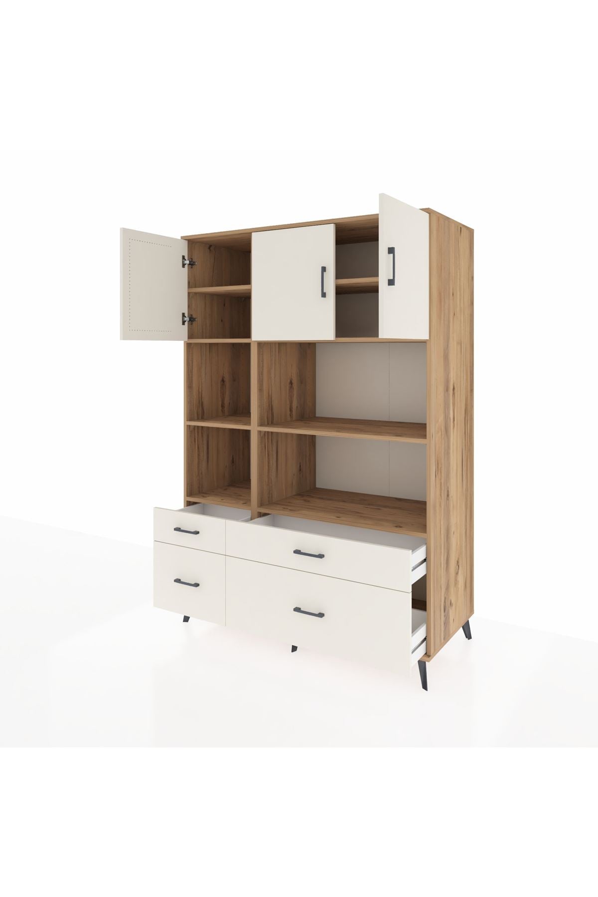 Kronos Dolap 8 Raflı 4 Çekmeceli 3 Kapaklı 132x59x195 Çam-Aytaşı/Aytaşı