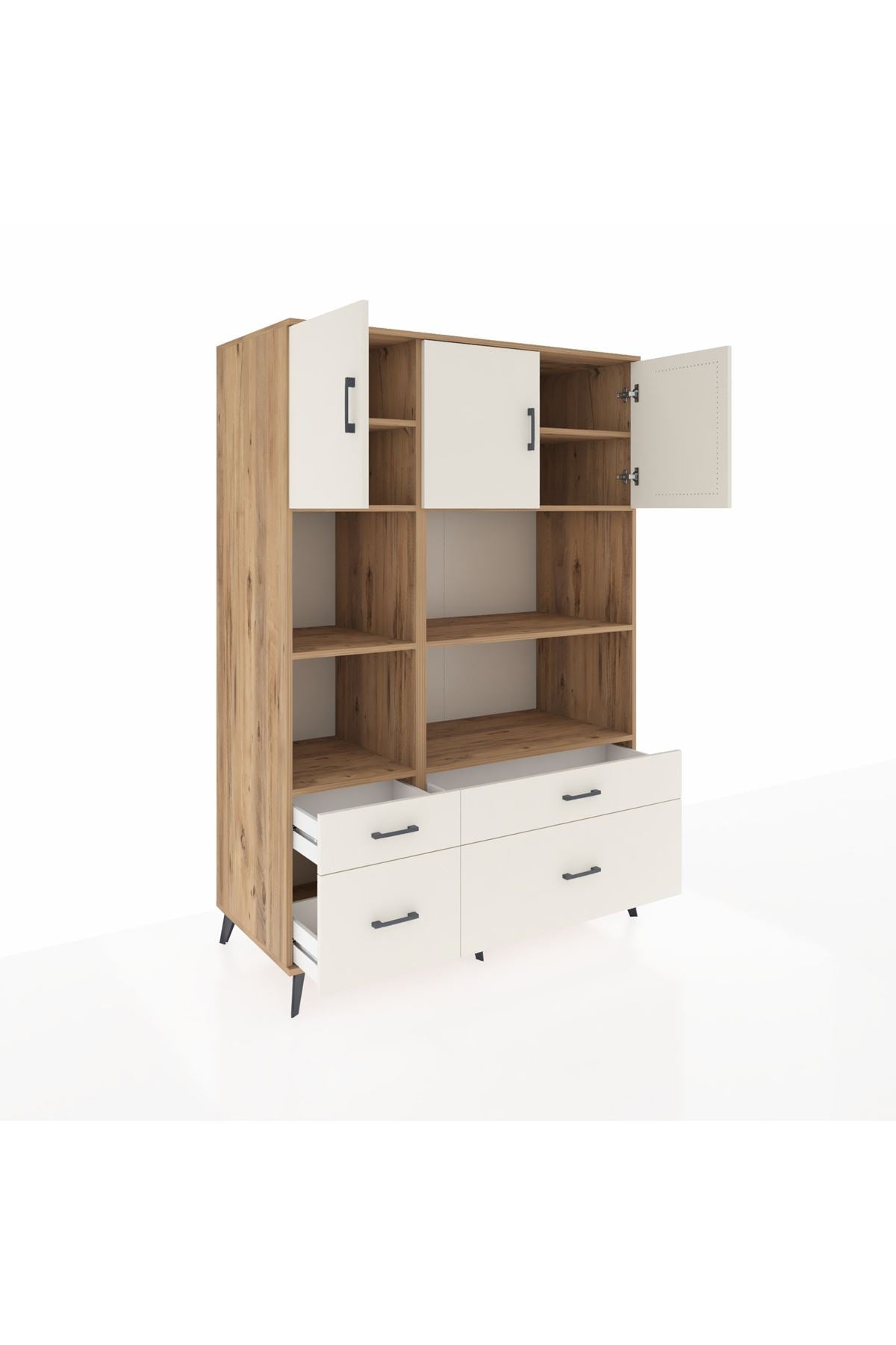 Kronos Dolap 8 Raflı 4 Çekmeceli 3 Kapaklı 132x59x195 Çam-Aytaşı/Aytaşı