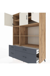 Kronos Dolap 8 Raflı 4 Çekmeceli 3 Kapaklı 132x59x195 Çam-Aytaşı/Antrasit