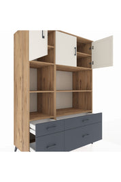 Kronos Dolap 8 Raflı 4 Çekmeceli 3 Kapaklı 132x59x195 Çam-Aytaşı/Antrasit