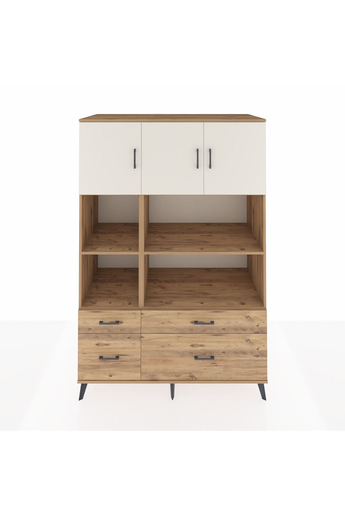 Kronos Dolap 8 Raflı 4 Çekmeceli 3 Kapaklı 132x59x195 Çam-Aytaşı/Çam