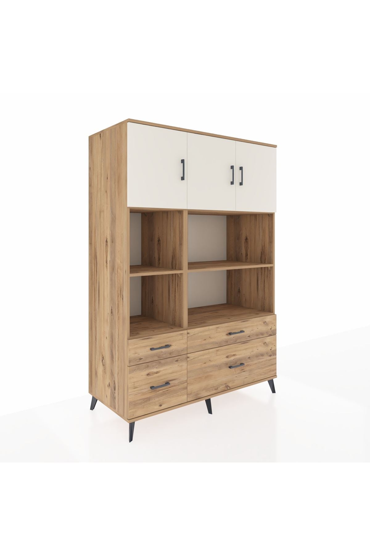 Kronos Dolap 8 Raflı 4 Çekmeceli 3 Kapaklı 132x59x195 Çam-Aytaşı/Çam