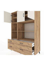 Kronos Dolap 8 Raflı 4 Çekmeceli 3 Kapaklı 132x59x195 Çam-Aytaşı/Çam