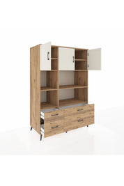 Kronos Dolap 8 Raflı 4 Çekmeceli 3 Kapaklı 132x59x195 Çam-Aytaşı/Çam